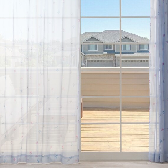 デザインレースカーテン(RL231 ブルー 100X108X2) 2枚目画像