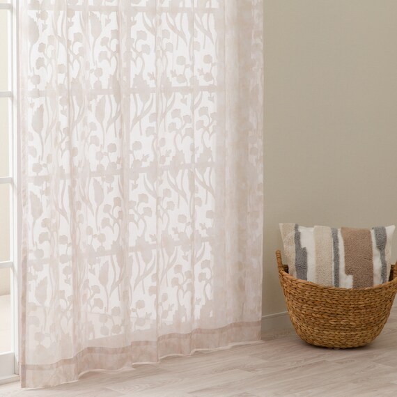 デザインレースカーテン(RL235 ベージュ 100X108X2) 3枚目画像