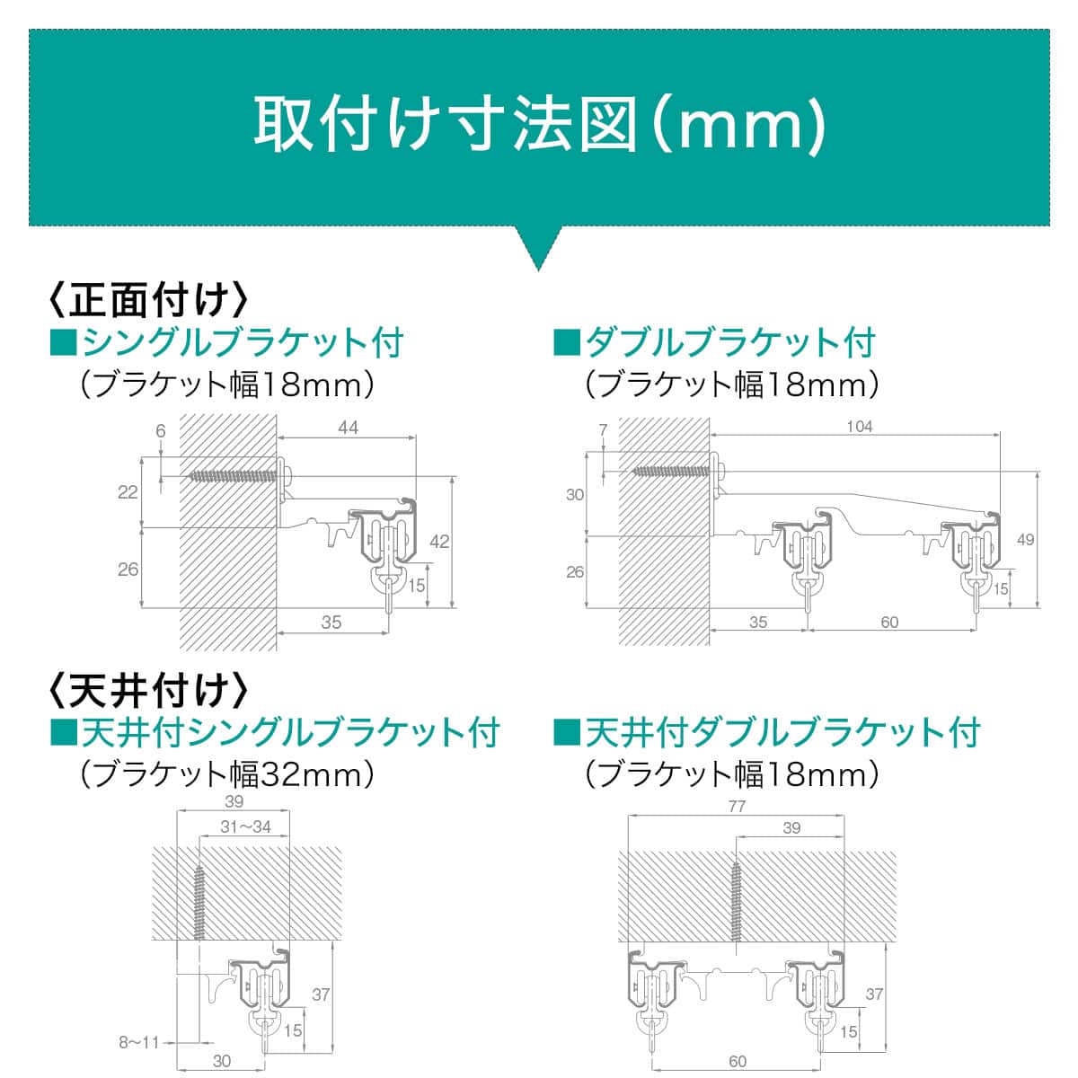 オーダーカーテンレール(NTエリート プレーンホワイト ダブル天井付け