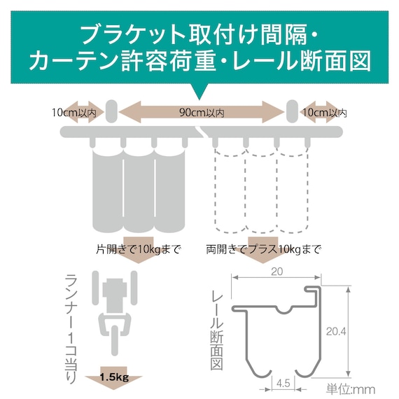 オーダーカーテンレール(NTエリート ビターグレイン シングル天井付け1.00m) 7枚目画像