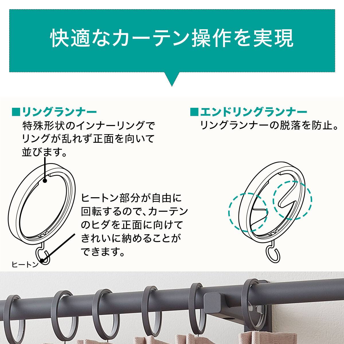 オーダーカーテンレール(NTモノ Aセット ブラック ポールダブル310cm