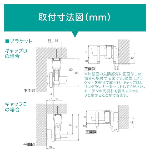 オーダーカーテンレール(NTノルディ25 Dセット ウォールナット シングル1.20m) 10枚目画像