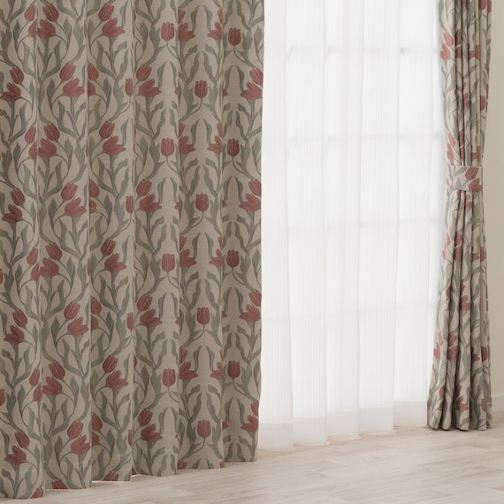 裏地付き遮光2級・遮熱ジャカードカーテン(PK321 レッド 100X110X2) 1枚目画像