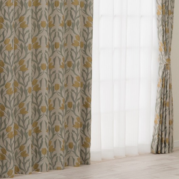 裏地付き遮光2級・遮熱ジャカードカーテン(PK321 イエロー 100X110X2) 1枚目画像