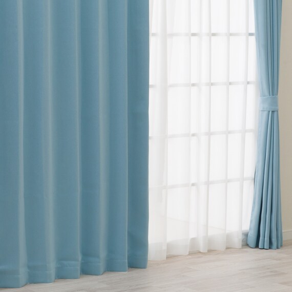 遮光2級・遮熱カーテン&ミラーレース4枚セット(RP020 ブルー 100X110X4) 1枚目画像