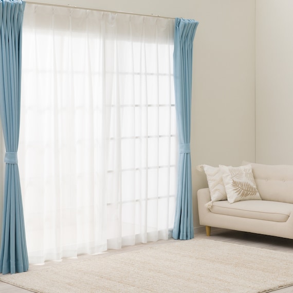 遮光2級・遮熱カーテン&ミラーレース4枚セット(RP020 ブルー 100X110X4) 3枚目画像