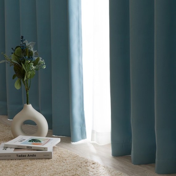 遮光2級・遮熱カーテン&ミラーレース4枚セット(RP020 ブルー 100X110X4) 9枚目画像