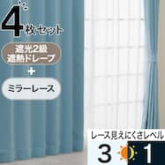 遮光2級・遮熱カーテン&ミラーレース4枚セット(RP020 ブルー)