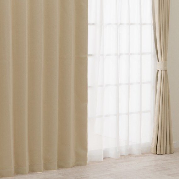 遮光2級・遮熱カーテン&ミラーレース4枚セット(RP020 ベージュ 100X110X4) 1枚目画像
