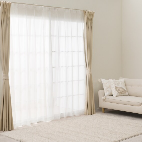 遮光2級・遮熱カーテン&ミラーレース4枚セット(RP020 ベージュ 100X110X4) 3枚目画像