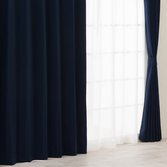 遮光1級・遮熱カーテン&ミラーレース4枚セット(RP020 ネイビー 100X110X4) 1枚目画像