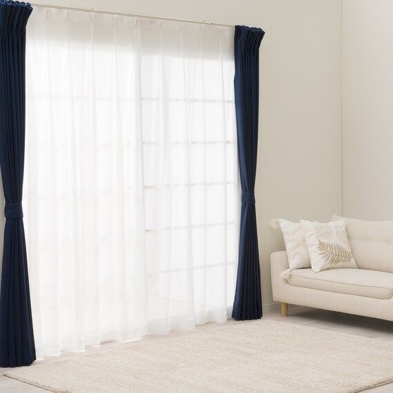 遮光1級・遮熱カーテン&ミラーレース4枚セット(RP020 ネイビー 100X110X4) 3枚目画像