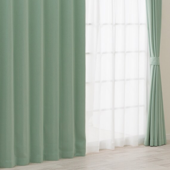 遮光2級・遮熱カーテン&ミラーレース4枚セット(RP020 グリーン 100X110X4) 1枚目画像