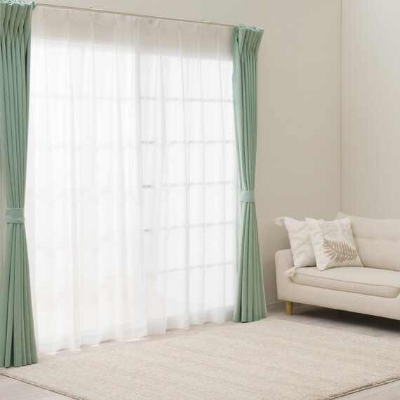 遮光2級・遮熱カーテン&ミラーレース4枚セット(RP020 グリーン 100X110X4) 3枚目画像