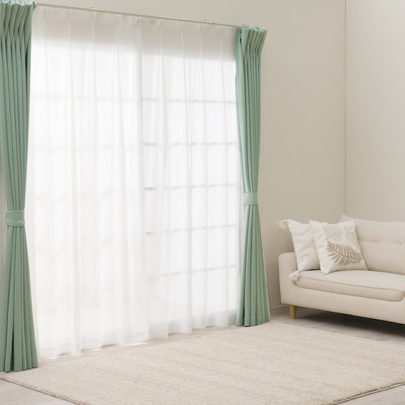 遮光2級・遮熱カーテン&ミラーレース4枚セット(RP020 グリーン 100X110X4) 3枚目画像