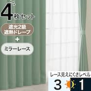 遮光2級・遮熱カーテン&ミラーレース4枚セット(RP020 グリーン)