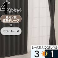 遮光2級・遮熱カーテン&ミラーレース4枚セット(RP021 ダークグレー)