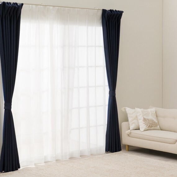 遮光1級･遮熱カーテン＆ミラーレース4枚セット(RP021 ネイビー 100X110X4) 3枚目画像