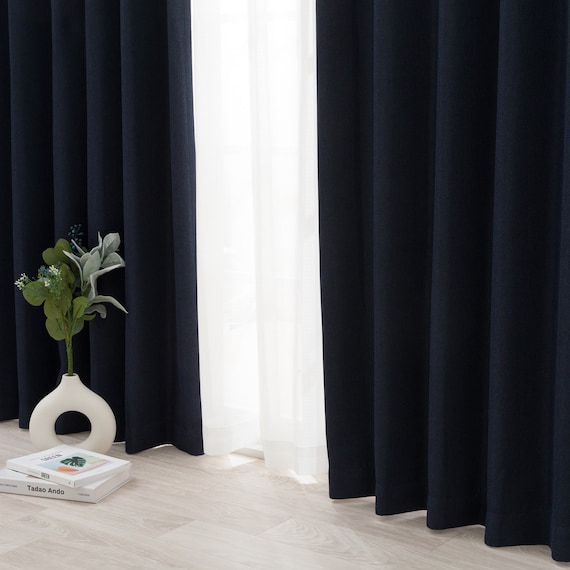 遮光1級・遮熱カーテン&ミラーレース4枚セット(RP021 ネイビー 100X110X4) 9枚目画像