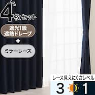 遮光1級・遮熱カーテン&ミラーレース4枚セット(RP021 ネイビー)
