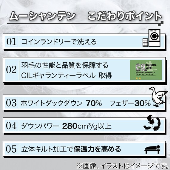 【日本製】ホワイトダックダウン70% 羽毛布団(ムーンシャンテン クイーン) 2枚目画像
