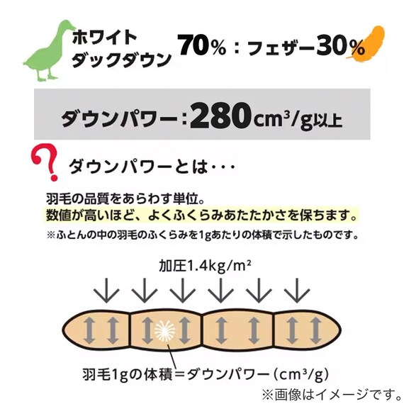 【日本製】ホワイトダックダウン70% 羽毛布団(ムーンシャンテン クイーン) 6枚目画像