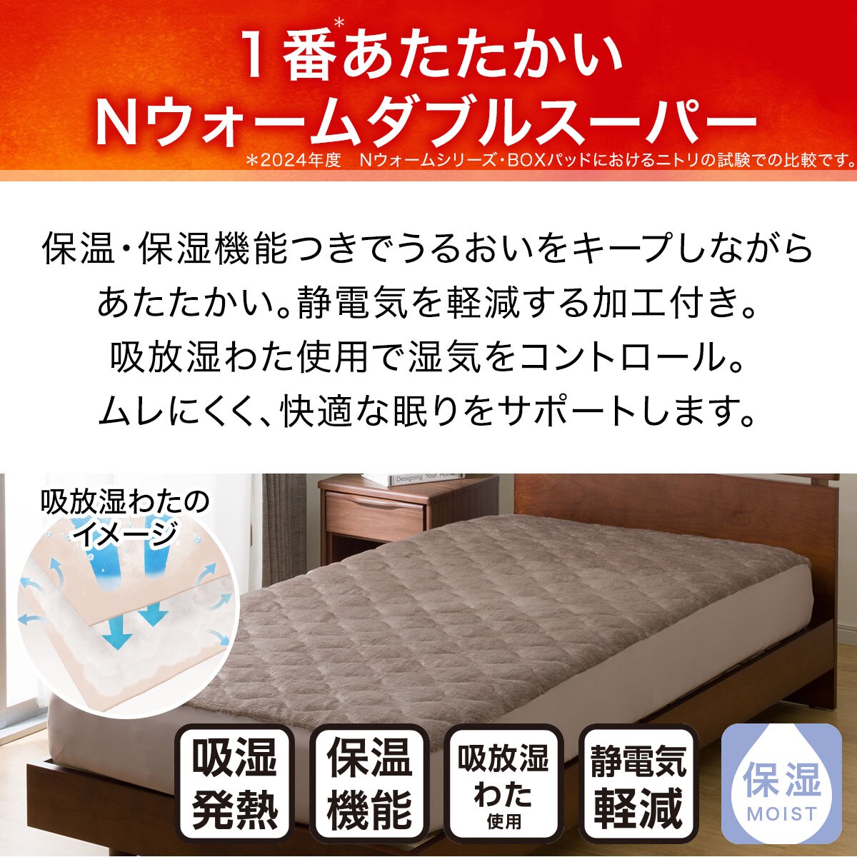 ニトリ クイーンサイズ NウォームWSP ブラウン 2023年モデル 2枚合わせ