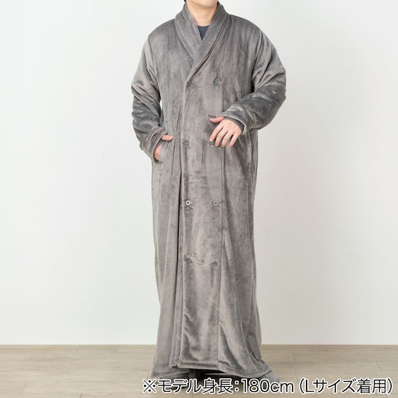 すっぽり収納 着る毛布 襟付きロング(NウォームWSP DGY L) 3枚目画像