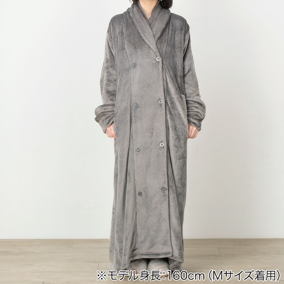 すっぽり収納 着る毛布 襟付きロング(NウォームWSP DGY L) 4枚目画像