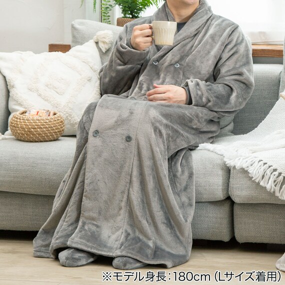 すっぽり収納 着る毛布 襟付きロング(NウォームWSP DGY L) 14枚目画像