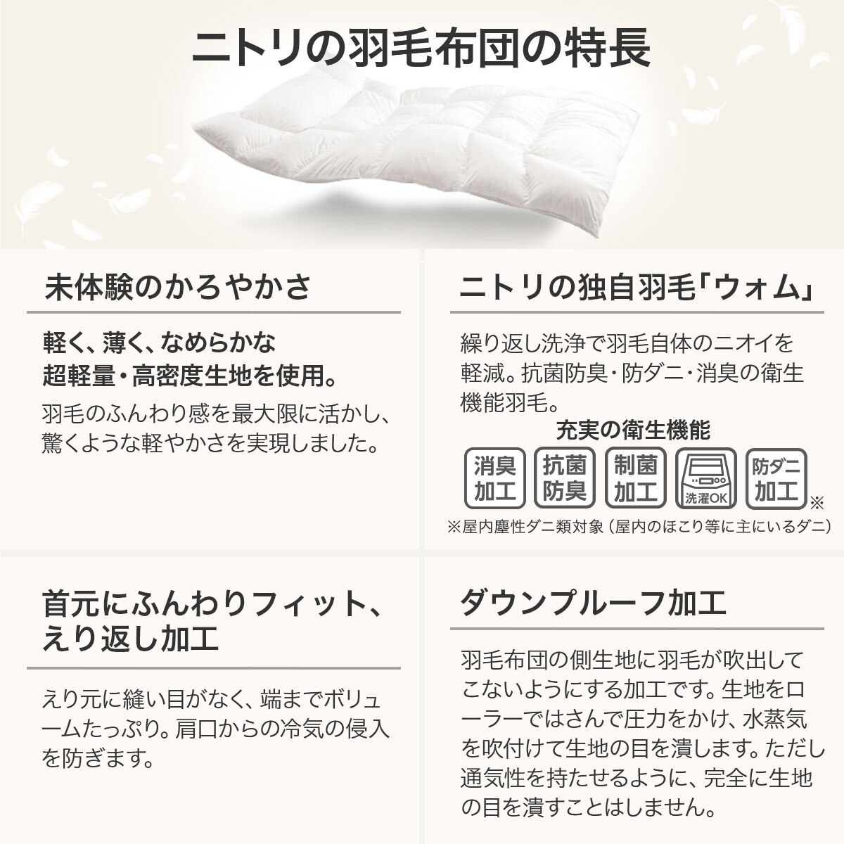 2点セット】羽毛掛ふとん セミダブル(ULG4 K2418)+羽毛布団専用