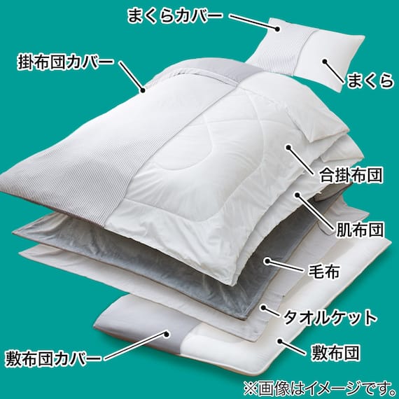 カバー付き 2枚合わせ掛け布団 布団セット 9点 (S2310 シングル グレー) 3枚目画像