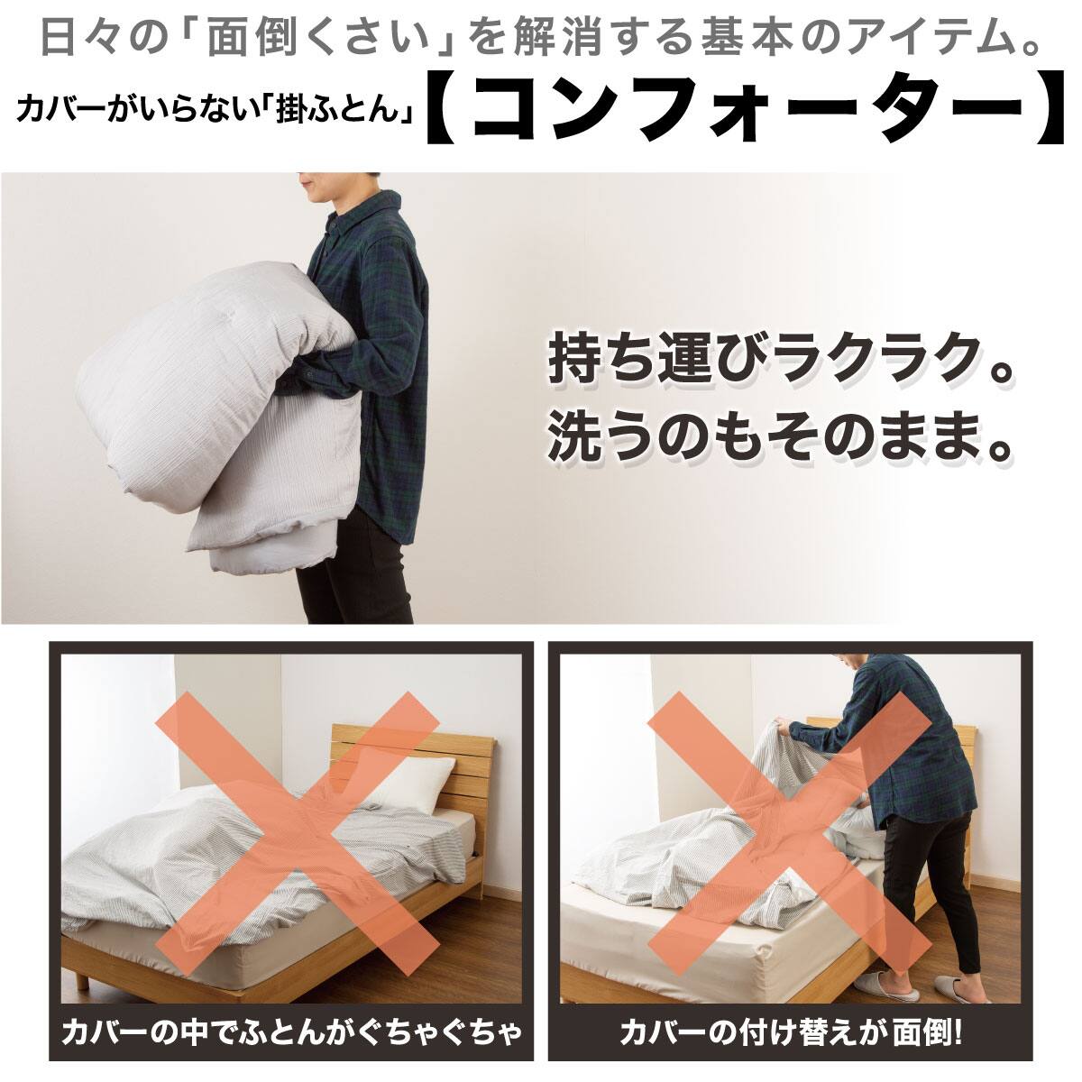 コンフォーター掛け布団セット カバー付き 4点 (CF2408 シングル