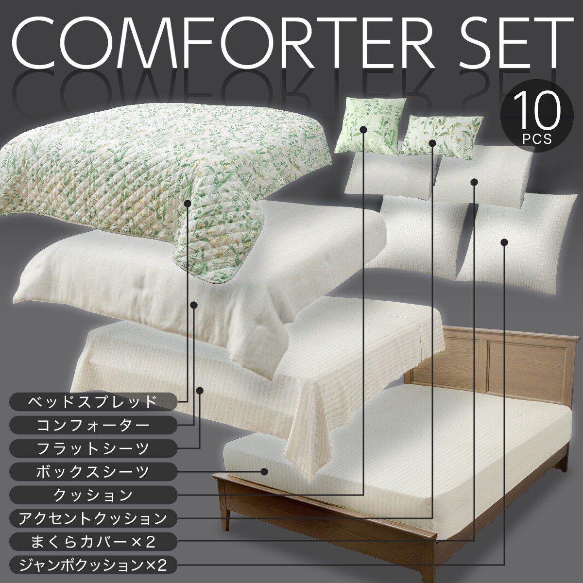 そのまま使える掛布団10点セット(コンフォーターセット ダブル CF2430