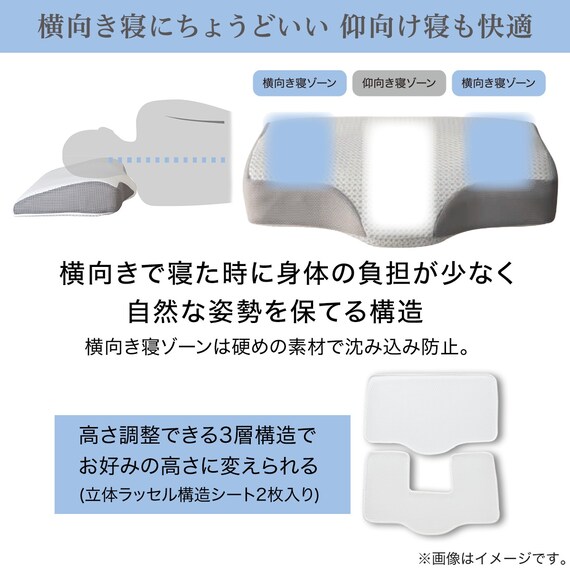 通気性の良い 横向き寝がラクな枕2(Nブレス プラスエア P2427)+洗い替えカバー 6枚目画像