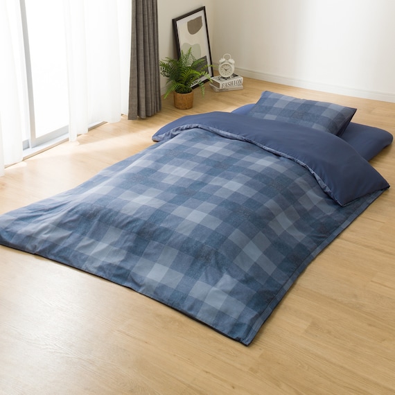 カバー付き 布団セット 6点 (S2503 シングル ネイビーチェック) 3枚目画像