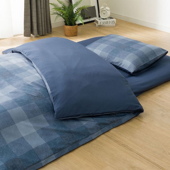 カバー付き 布団セット 6点 (S2503 シングル ネイビーチェック) 12枚目画像