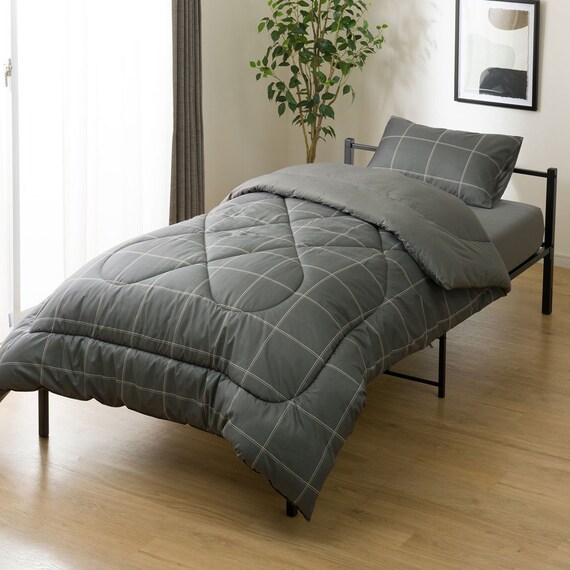 カバー付き 布団セット 4点 (S2505 シングル グレーウィンドウペン) 3枚目画像