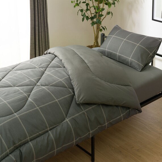 カバー付き 布団セット 4点 (S2505 シングル グレーウィンドウペン) 12枚目画像