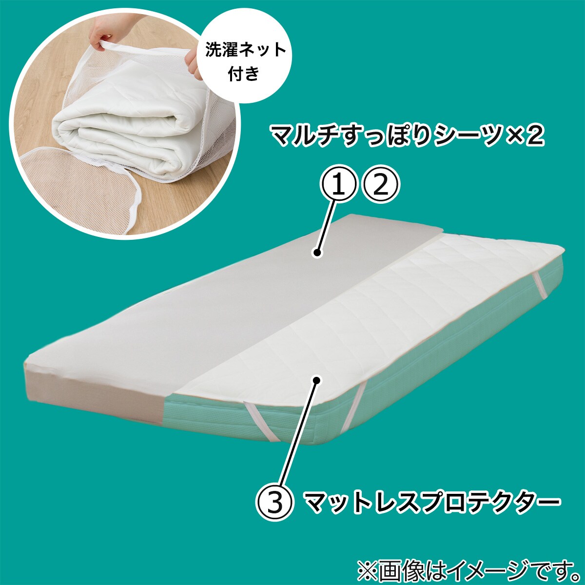 除湿・防ダニマットレスプロテクター&のびのびマルチすっぽりシーツ3点