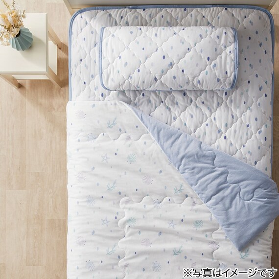 【3点セット】両面使える 敷パッド+肌布団+ピローパッド(Nクール S25 ドット S) 2枚目画像