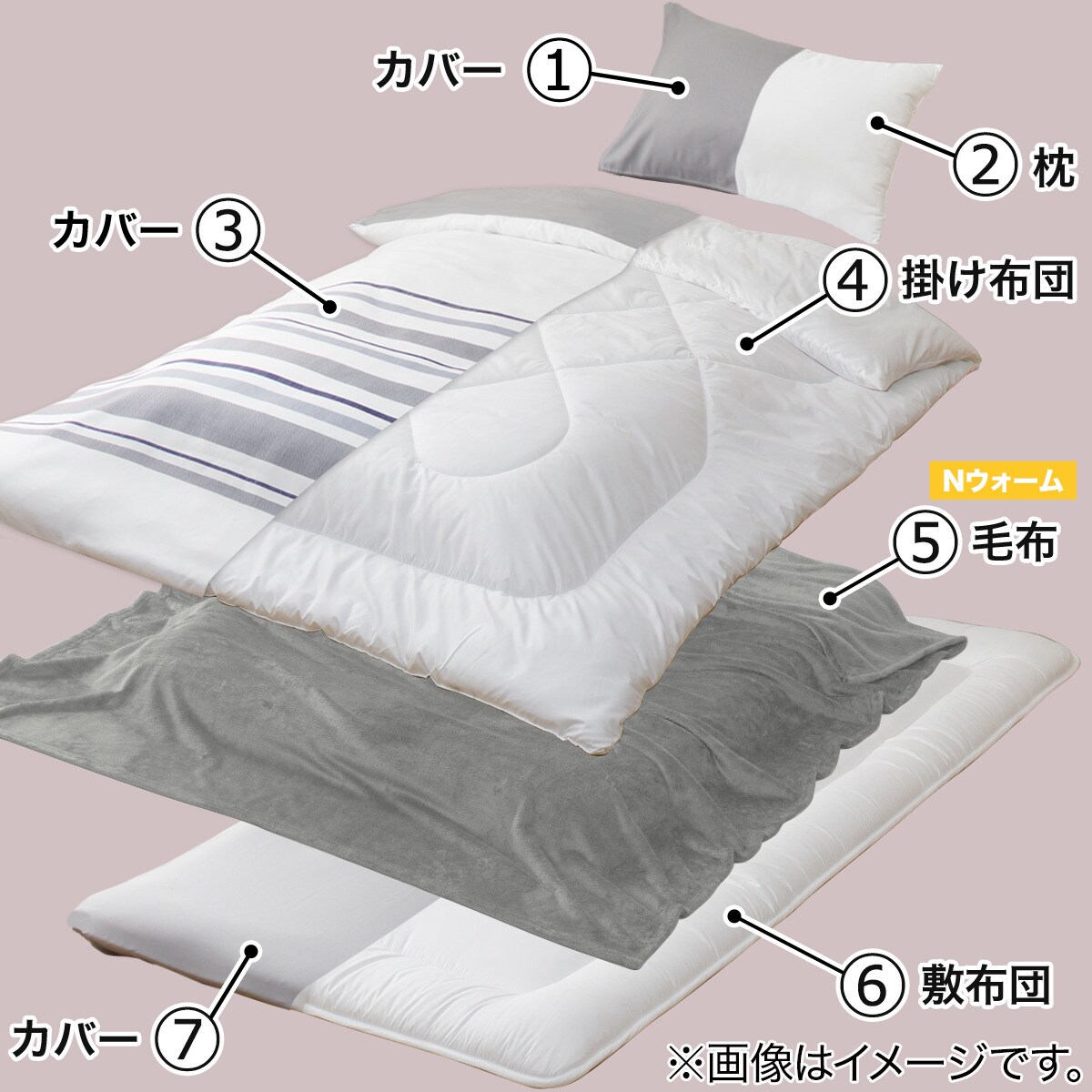 Nウォーム毛布付き 寝具7点セット シングル(D1 グレー) | ニトリネット