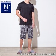 MENS クルーネックTシャツ＋ルームパンツ6分丈 ルームウェアセット(クールSP nel BK)