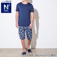 MENS クルーネックTシャツ＋ルームパンツ6分丈 ルームウェアセット(クールSP nes NV)
