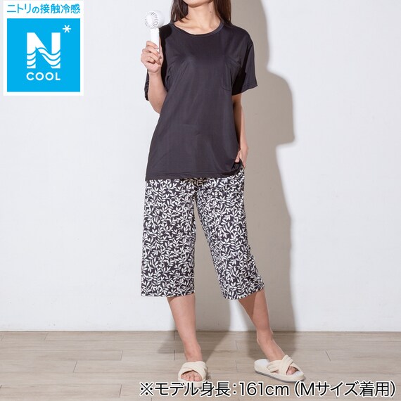 WOMENS Tシャツ+ルームパンツ7分丈ルームウェアセット(クール nep BK M) 1枚目画像