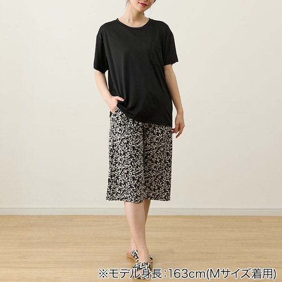 WOMENS Tシャツ+ルームパンツ7分丈ルームウェアセット(クール nep BK M) 2枚目画像