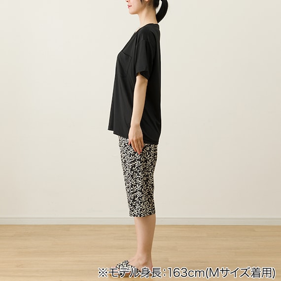 WOMENS Tシャツ+ルームパンツ7分丈ルームウェアセット(クール nep BK M) 3枚目画像