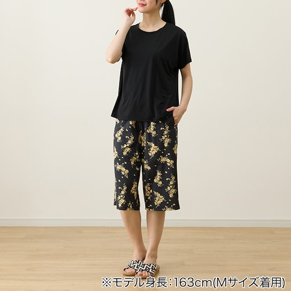 WOMENS Tシャツ+ルームパンツ7分丈 ルームウェアセット(クールSP ney BK M) 2枚目画像