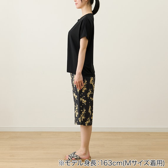 WOMENS Tシャツ+ルームパンツ7分丈 ルームウェアセット(クールSP ney BK M) 3枚目画像