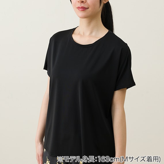 WOMENS Tシャツ+ルームパンツ7分丈 ルームウェアセット(クールSP ney BK M) 5枚目画像